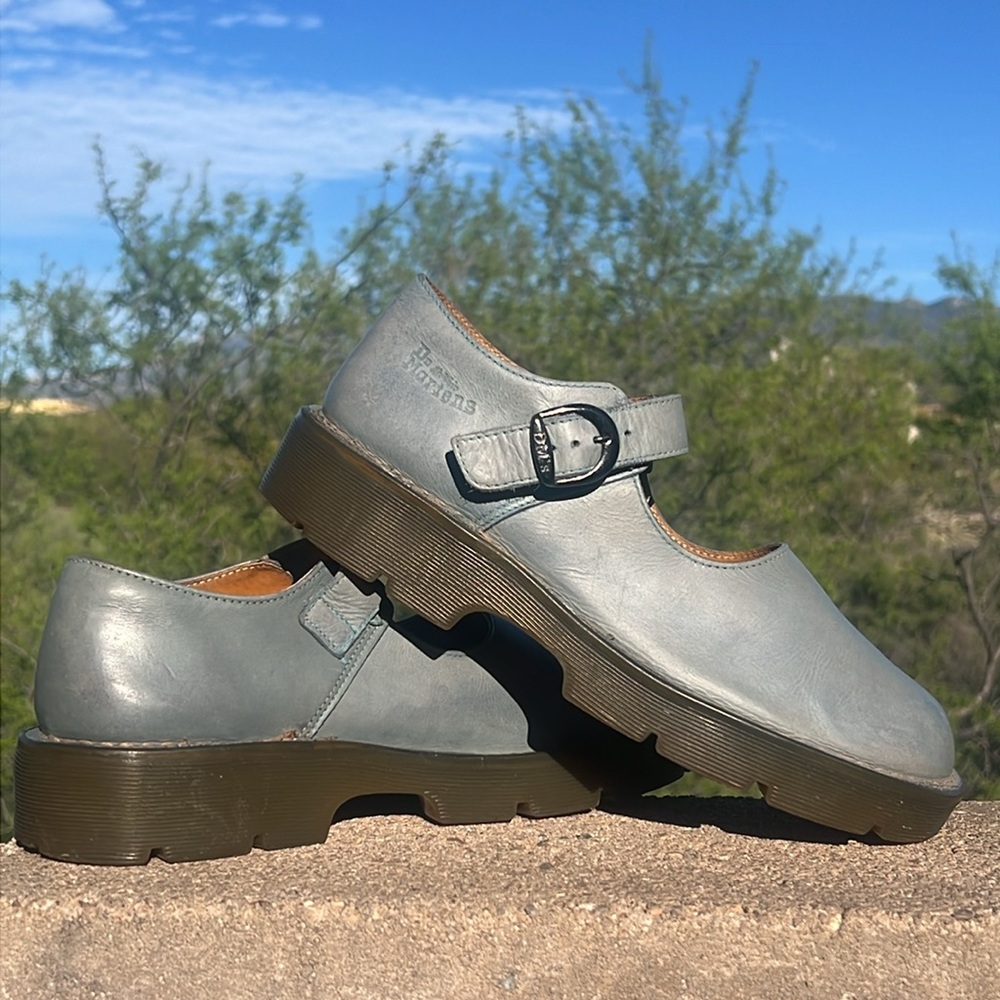 🏴 Blue Gray Vintage MIE Dr. Martens Chunky Mary Jane UK 7 EC❣️ - Picture 9 of 17